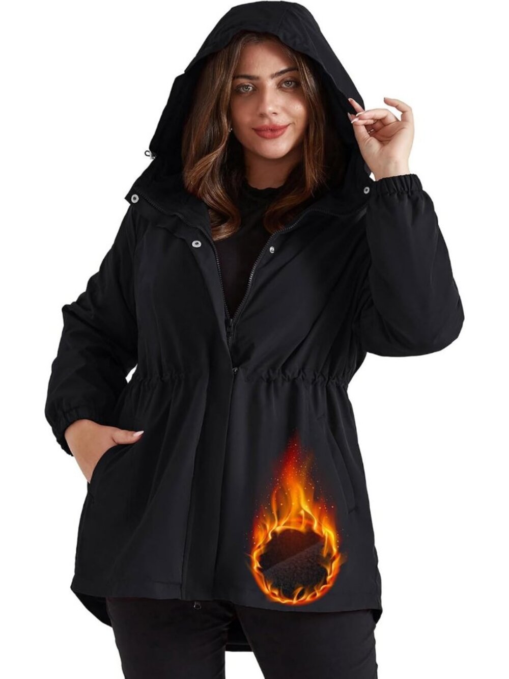 Plus Size Waterproof Rain Jacket with Fleece Lining for Women - Stylish & Cozy